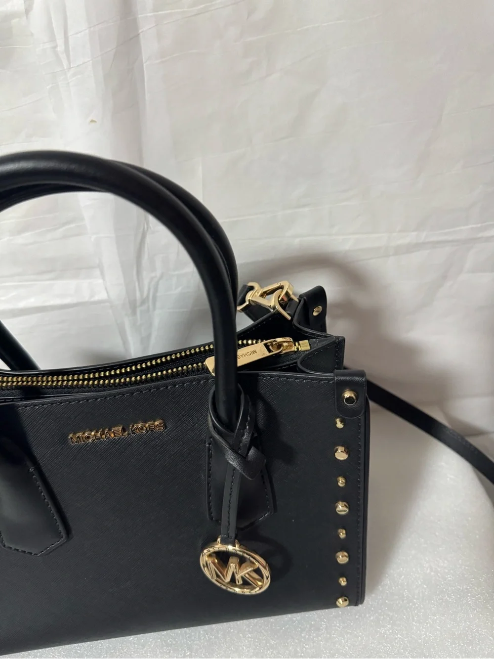 Michael Kors Black Saffiano Satchel with Gold Accents